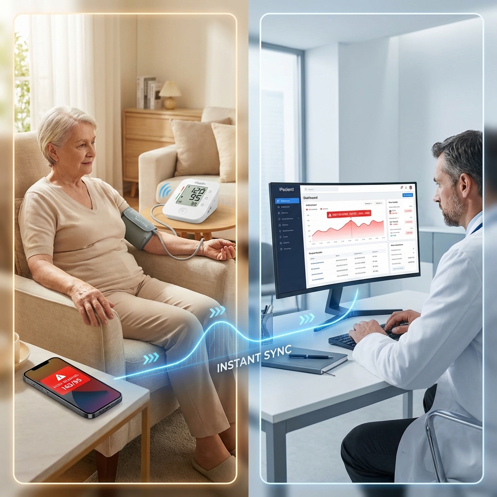 Home blood pressure measurement syncing to a clinician dashboard